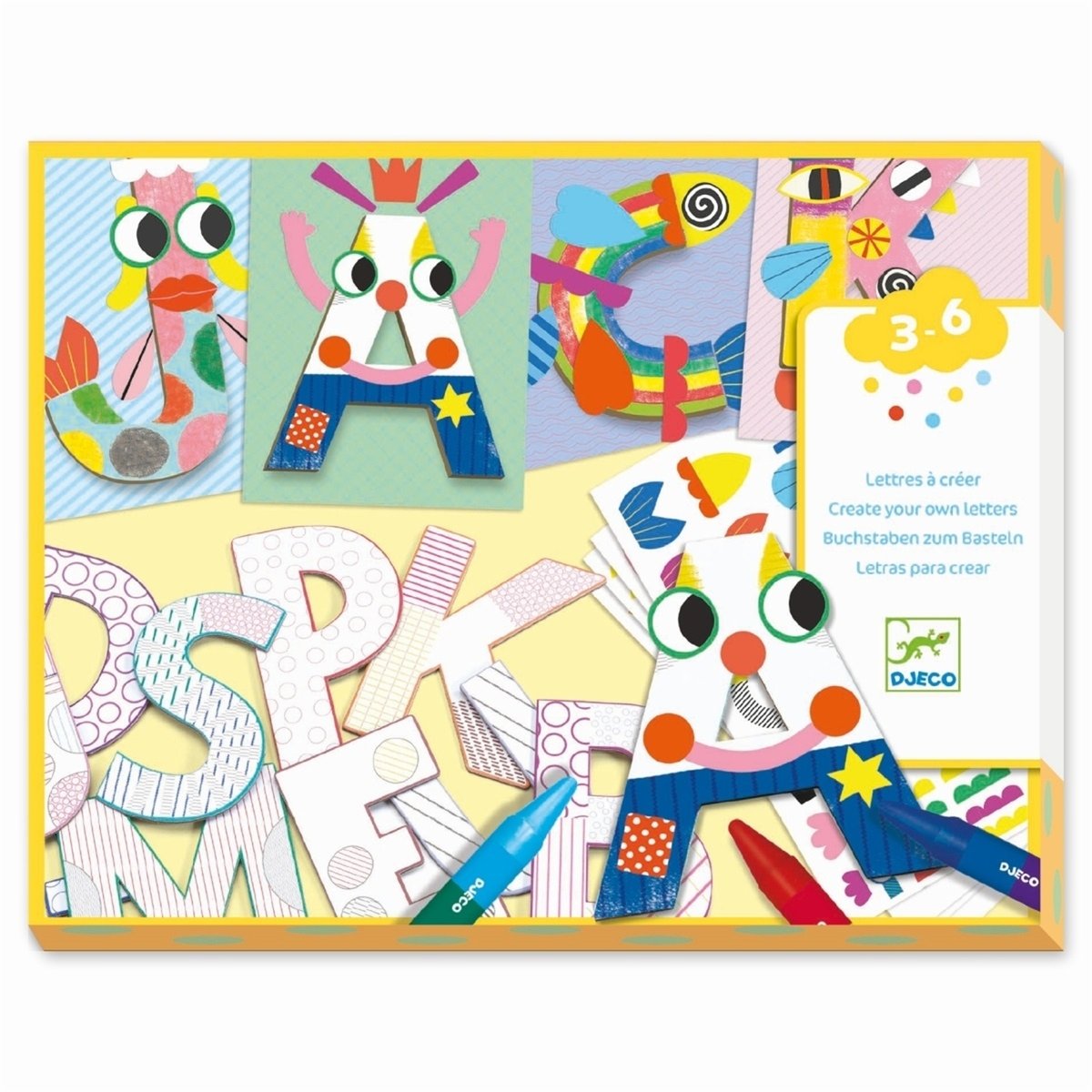 Créer avec des formes - Un monde à créer, lettres multicolore, DJECO