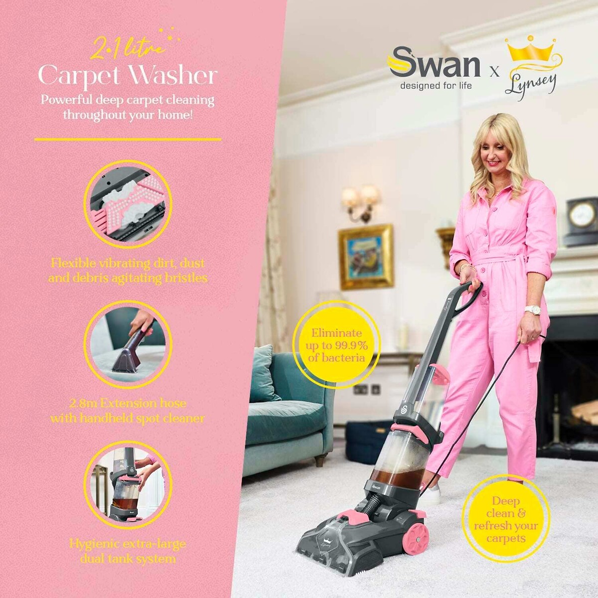 Lynsey Queen of Clean Carpet Cleaner pink, SWAN