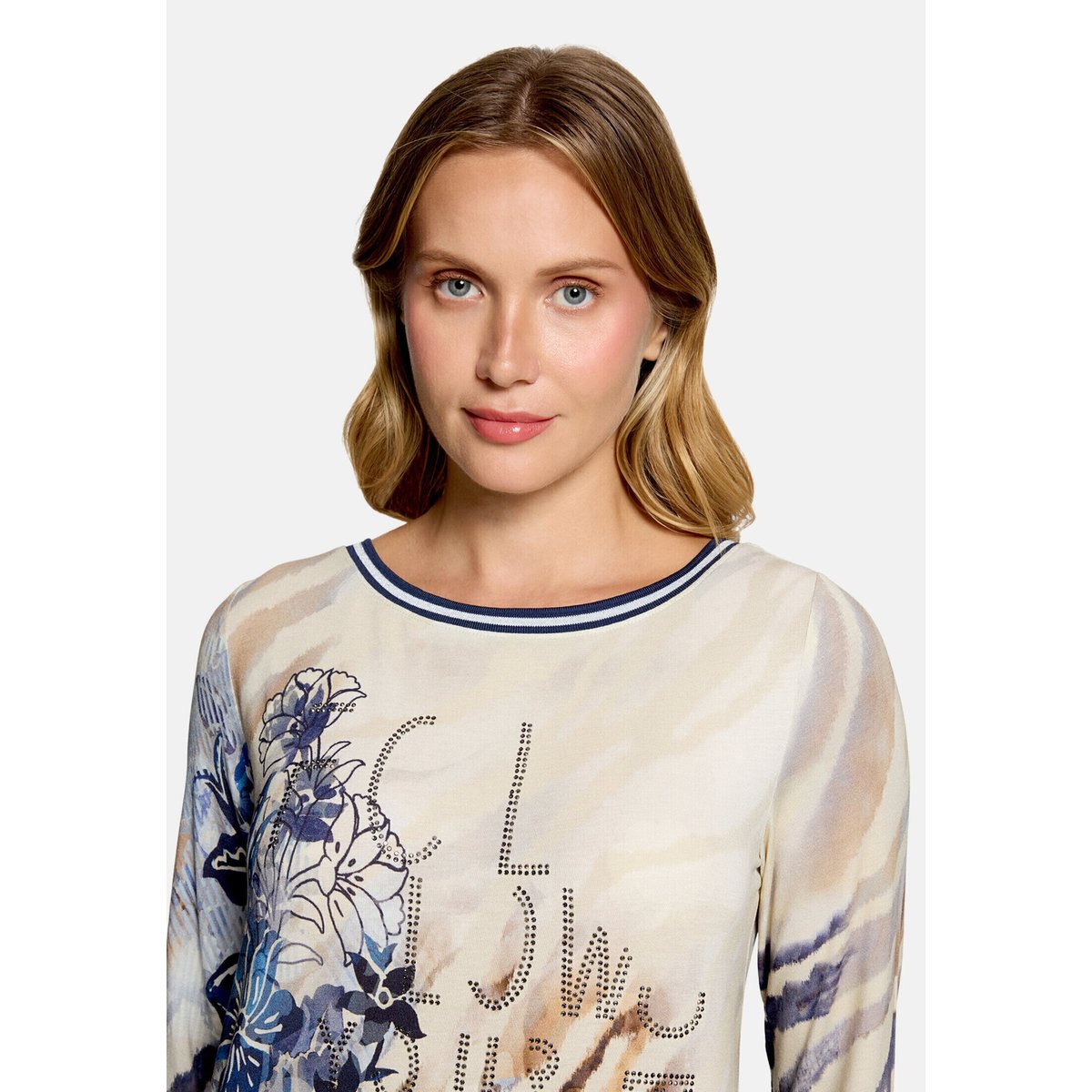 Haut casual à cordon coulissant sous tunnel beige/bleu, BETTY BARCLAY