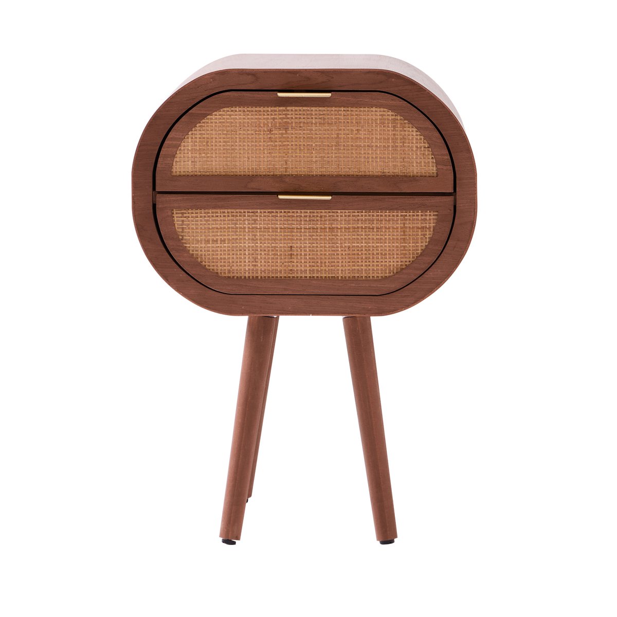 Table de chevet 2 tiroirs en rotin et bois de noyer, MALIRON noyer, NORDLYS