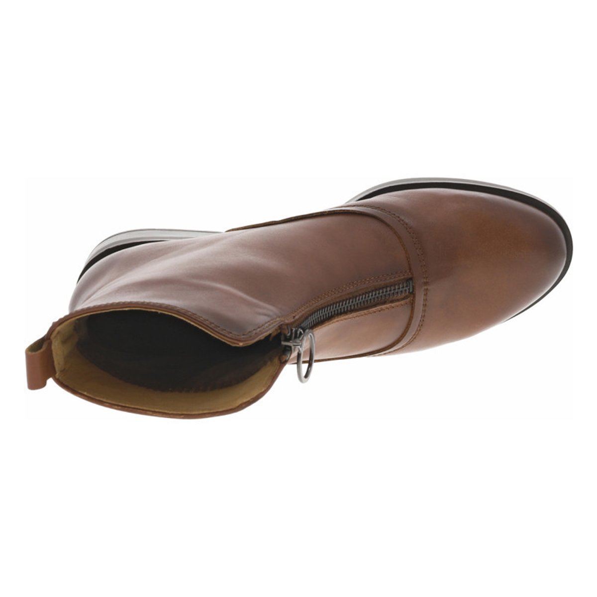 Boots en cuir cognac à talon décroché bas avec un zip sur le devant cognac, PORRONET