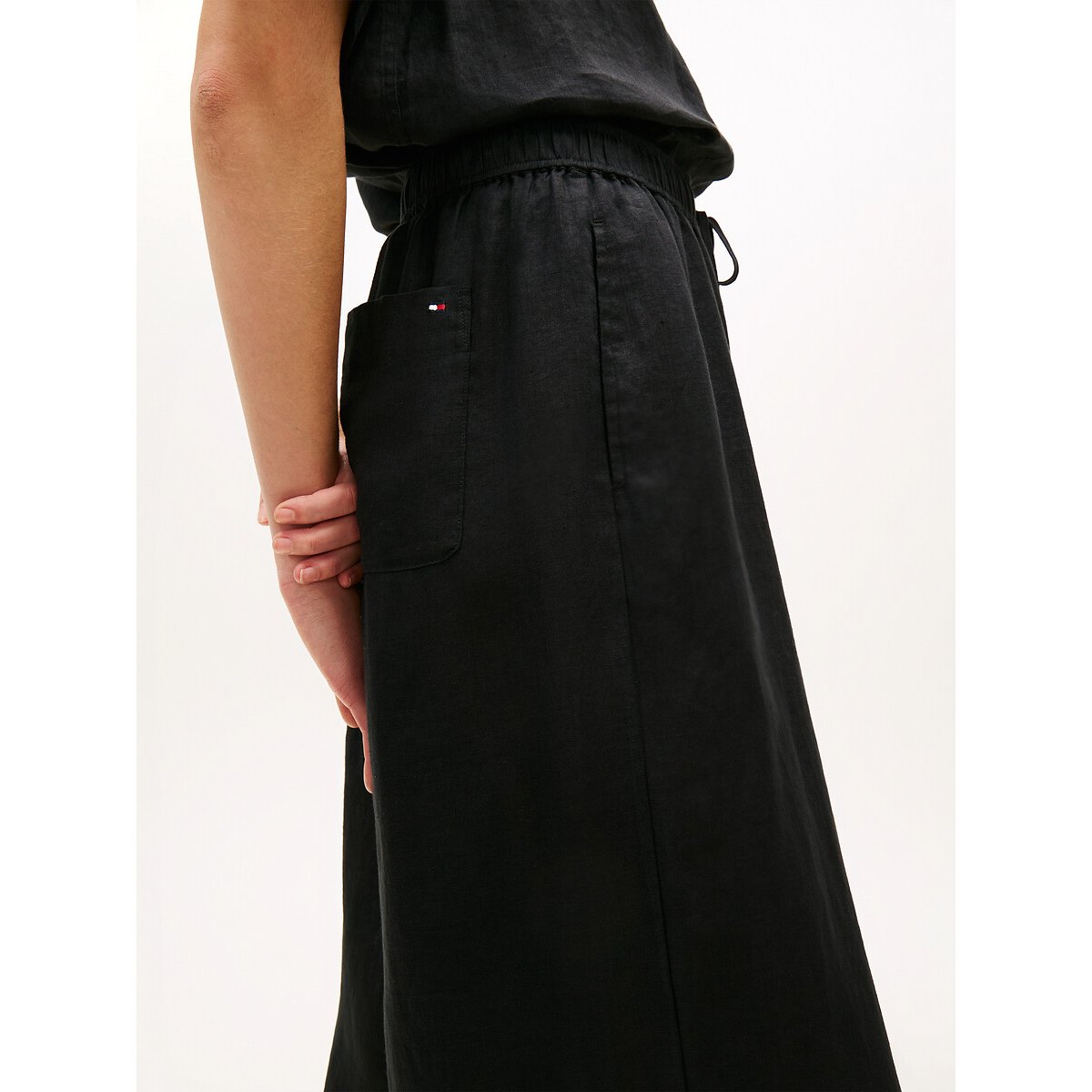 Linen Wide Leg Trousers black, TOMMY HILFIGER
