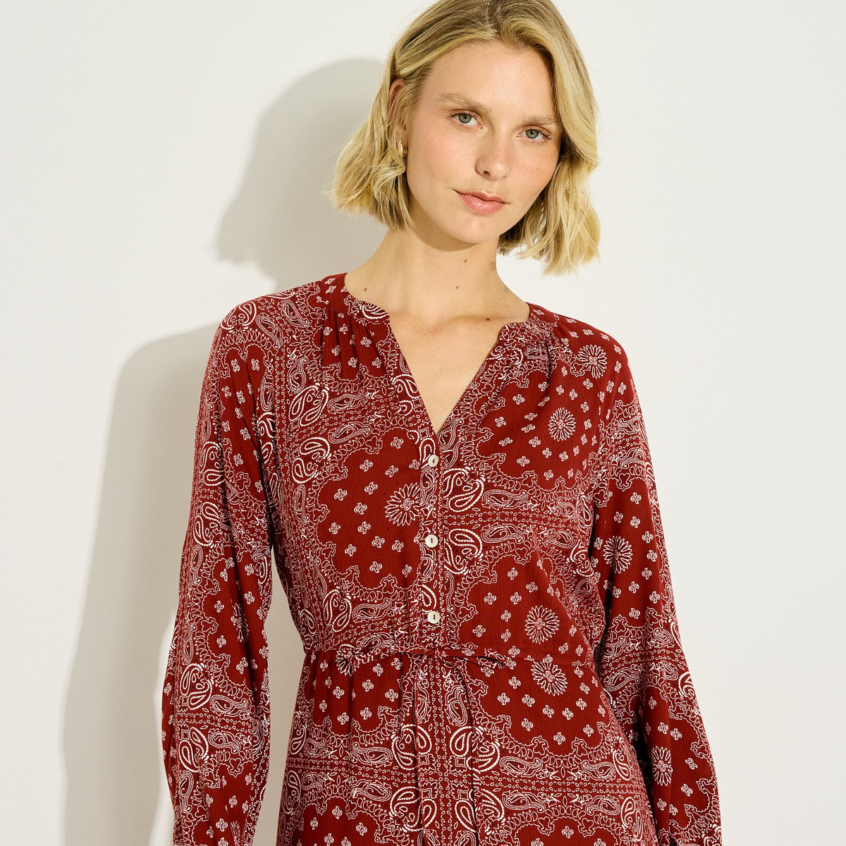 Robe longue bohème à imprimé bandana orange bordeaux, GRAIN DE MALICE