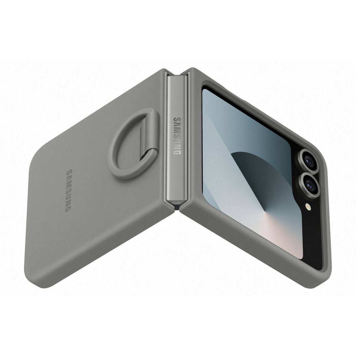 Coque Z Flip6 silicone Gris avec anneau couleur unique, SAMSUNG