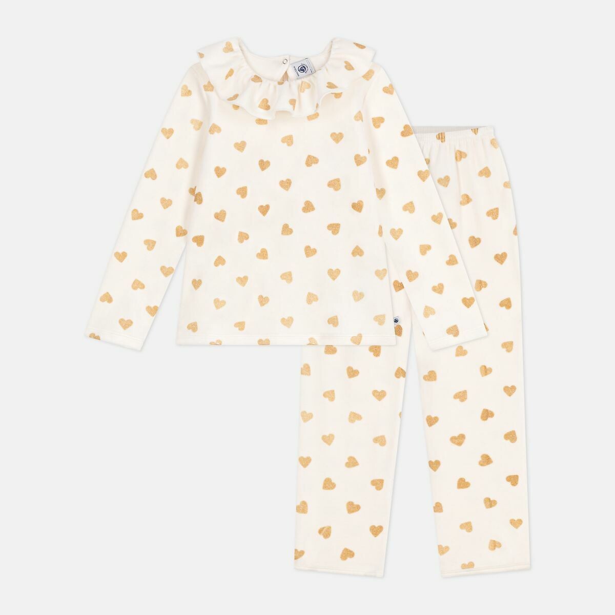 Pigiama in cotone, con stampa a cuori color oro fantasia cuore, PETIT BATEAU