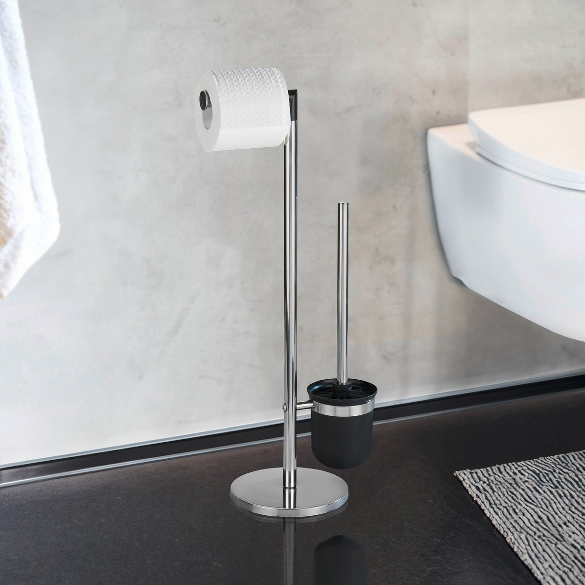 Serviteur WC 2en1 dérouleur et brosse PARUS argent brillant, WENKO