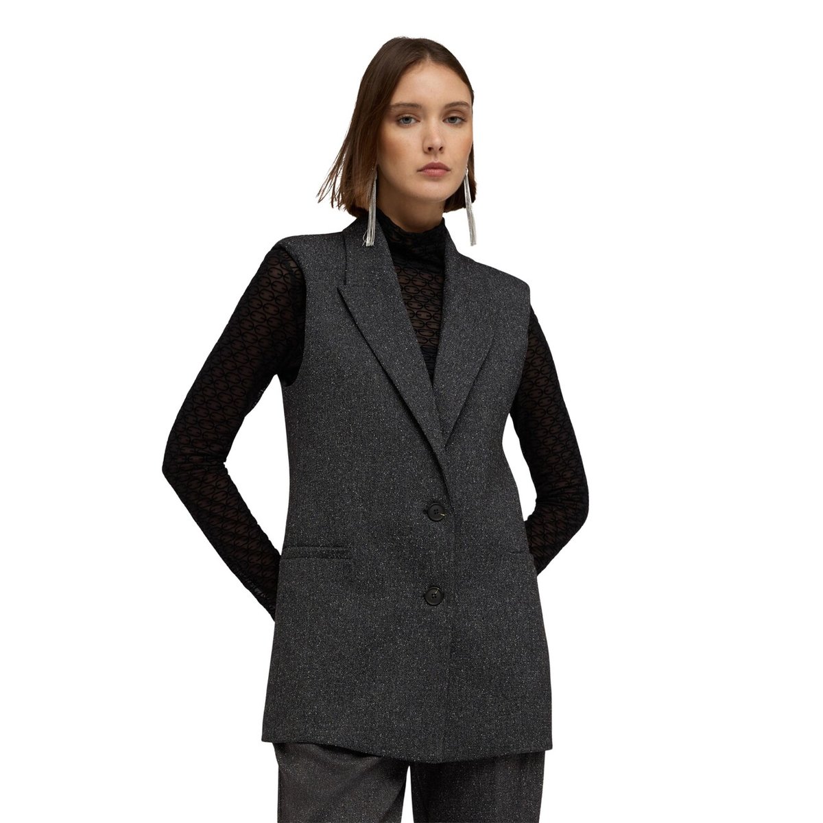 Gilet de tailleur teint fil avec revers gris, MOTIVI