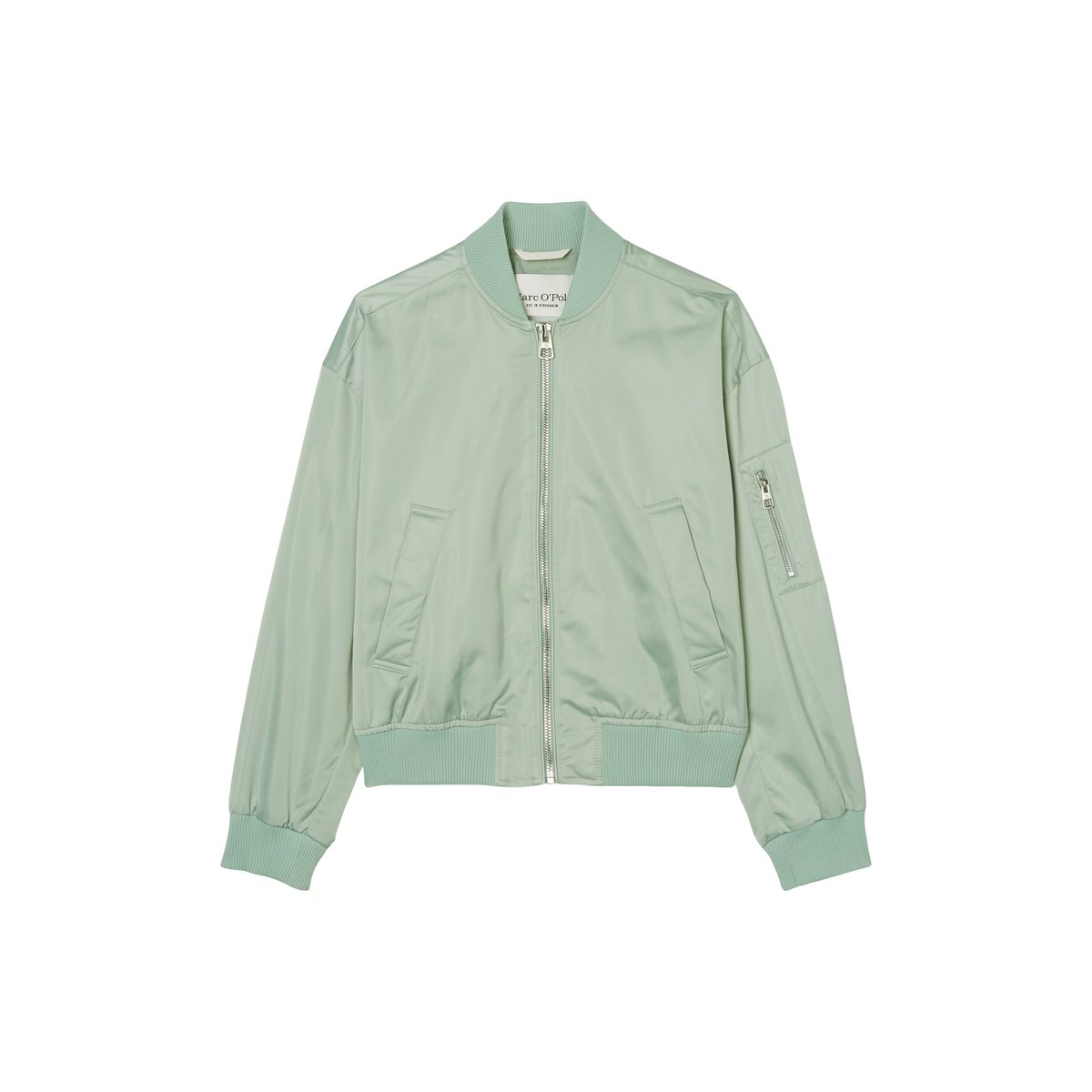 Blouson style aviateur regular en sergé de polyester recyclé vert clair, MARC O'POLO
