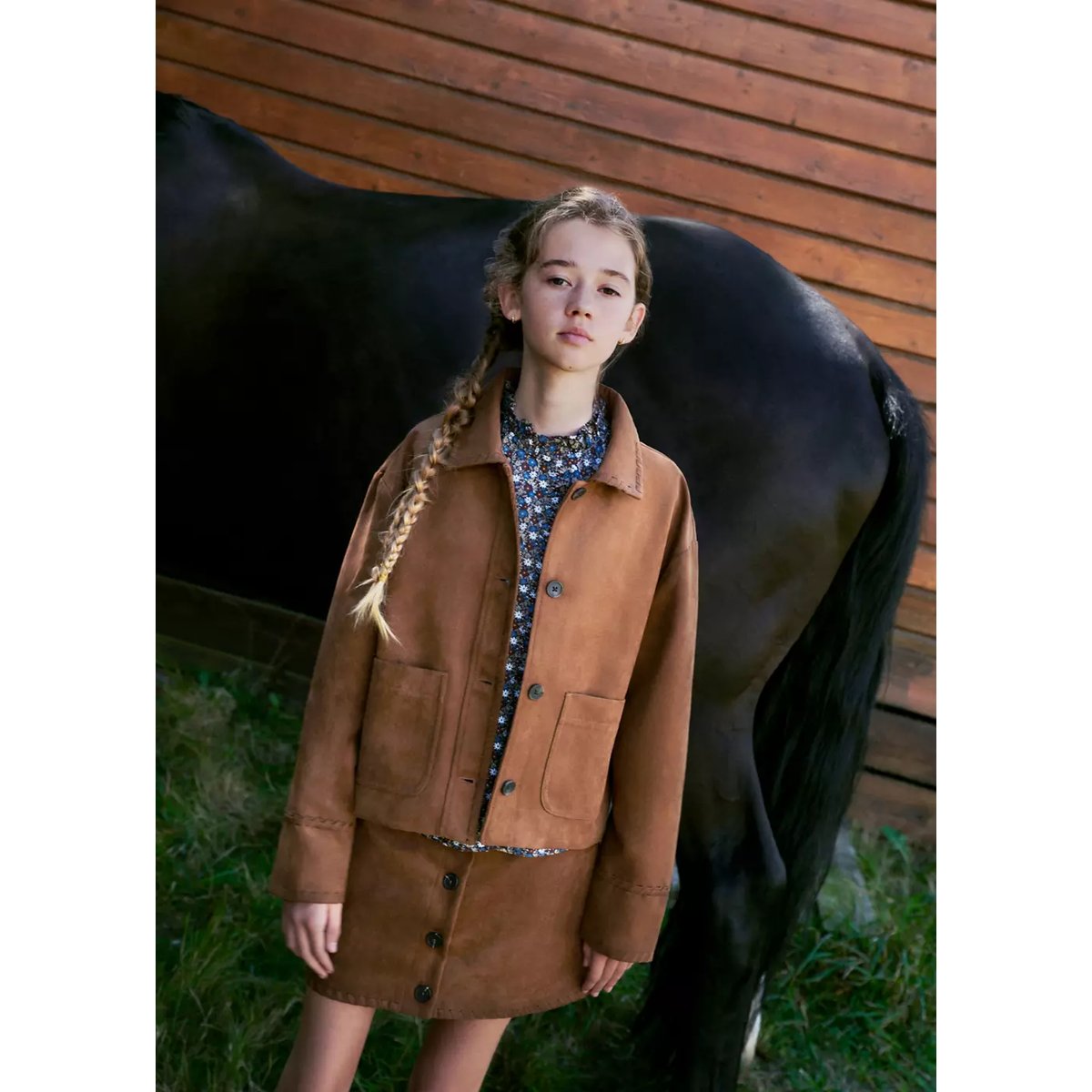 Jupe effet daim marron, MANGO KIDS