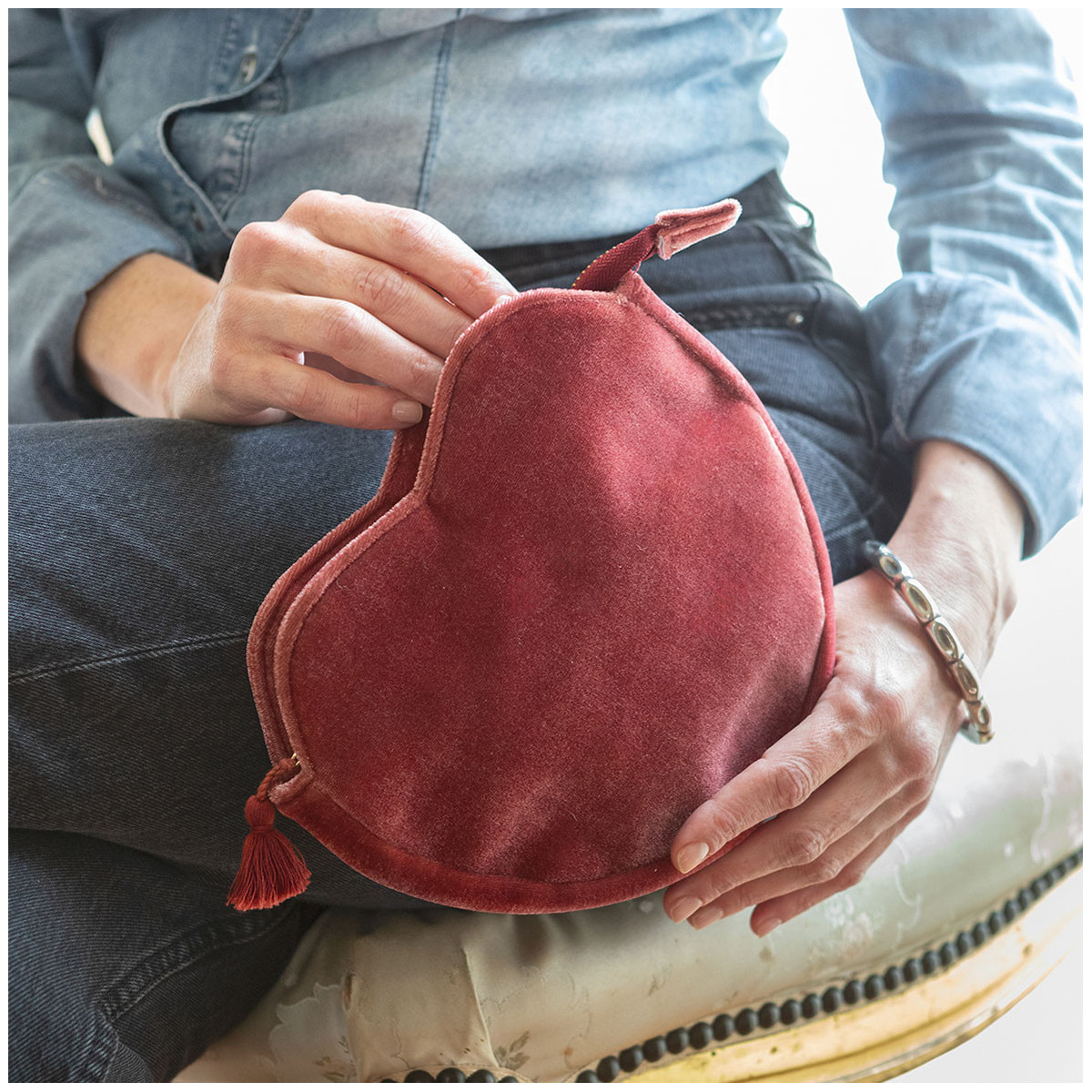 Pochette Cœur Velours rose, MATHILDE M