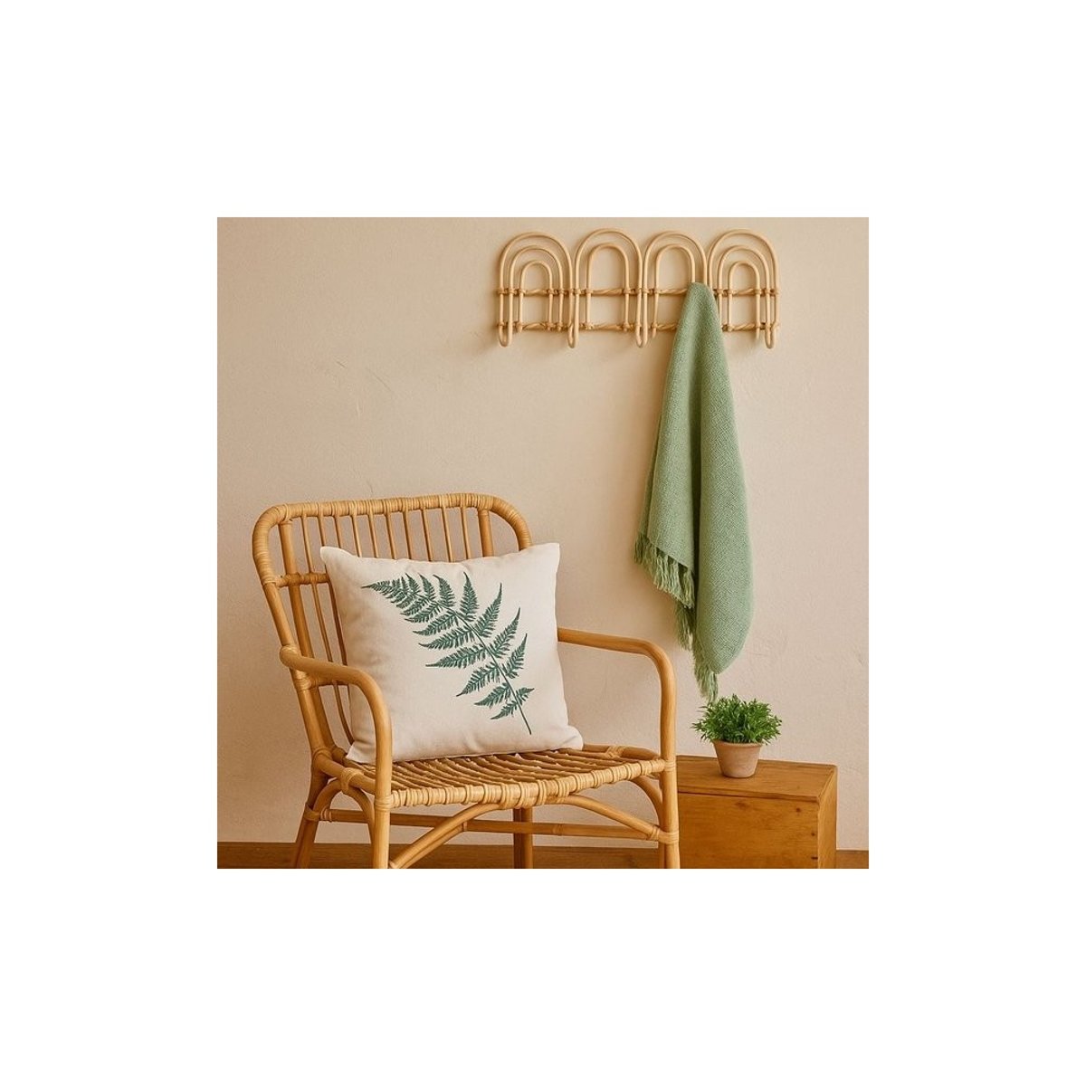 Coussin en coton motif fougère 40x40cm beige, ORNAMI