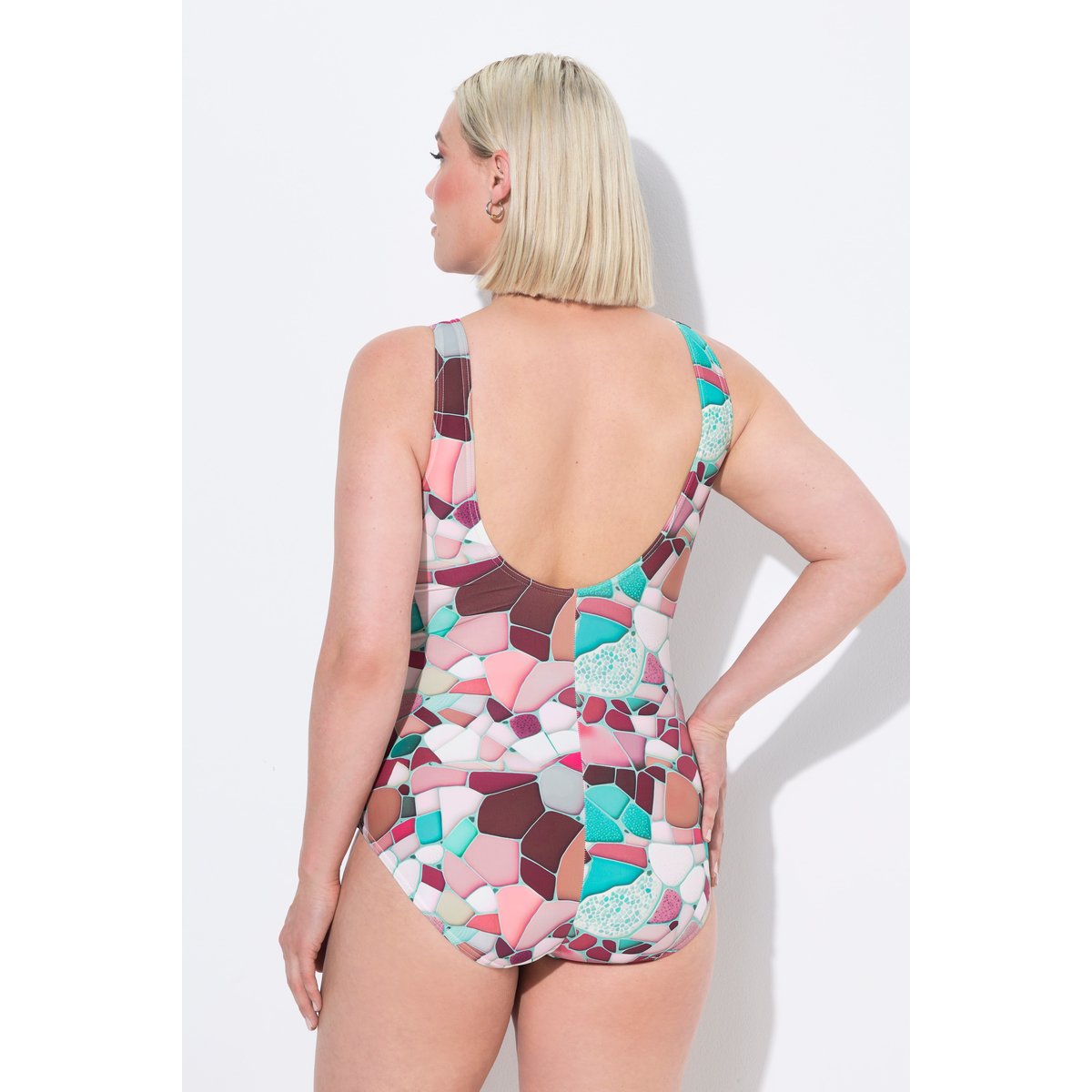 Maillot de bain sans bonnets souples. Motif pétrol, ULLA POPKEN