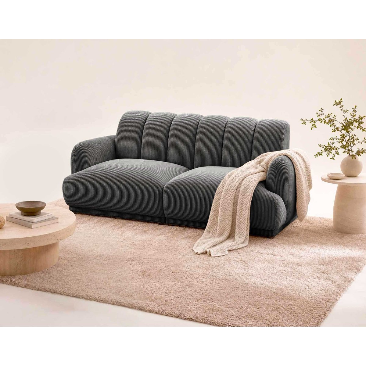 Luigi - Canapé droit 3 places en velours côtelé gris, BEST MOBILIER