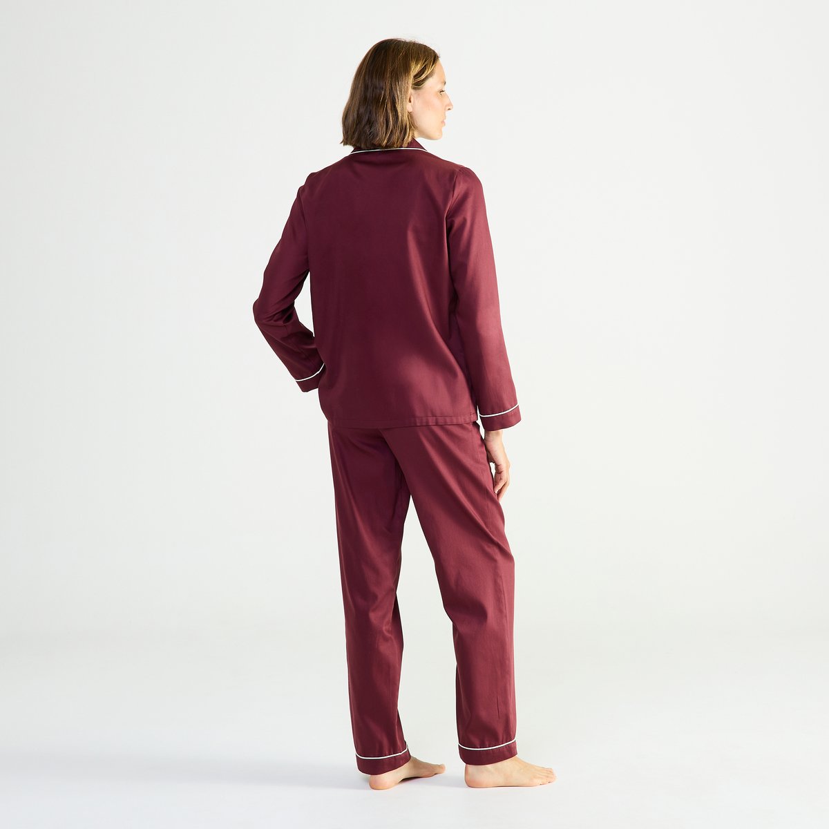Pyjama col tailleur en satin ESSENTIEL UNI bordeaux, LAURENCE TAVERNIER