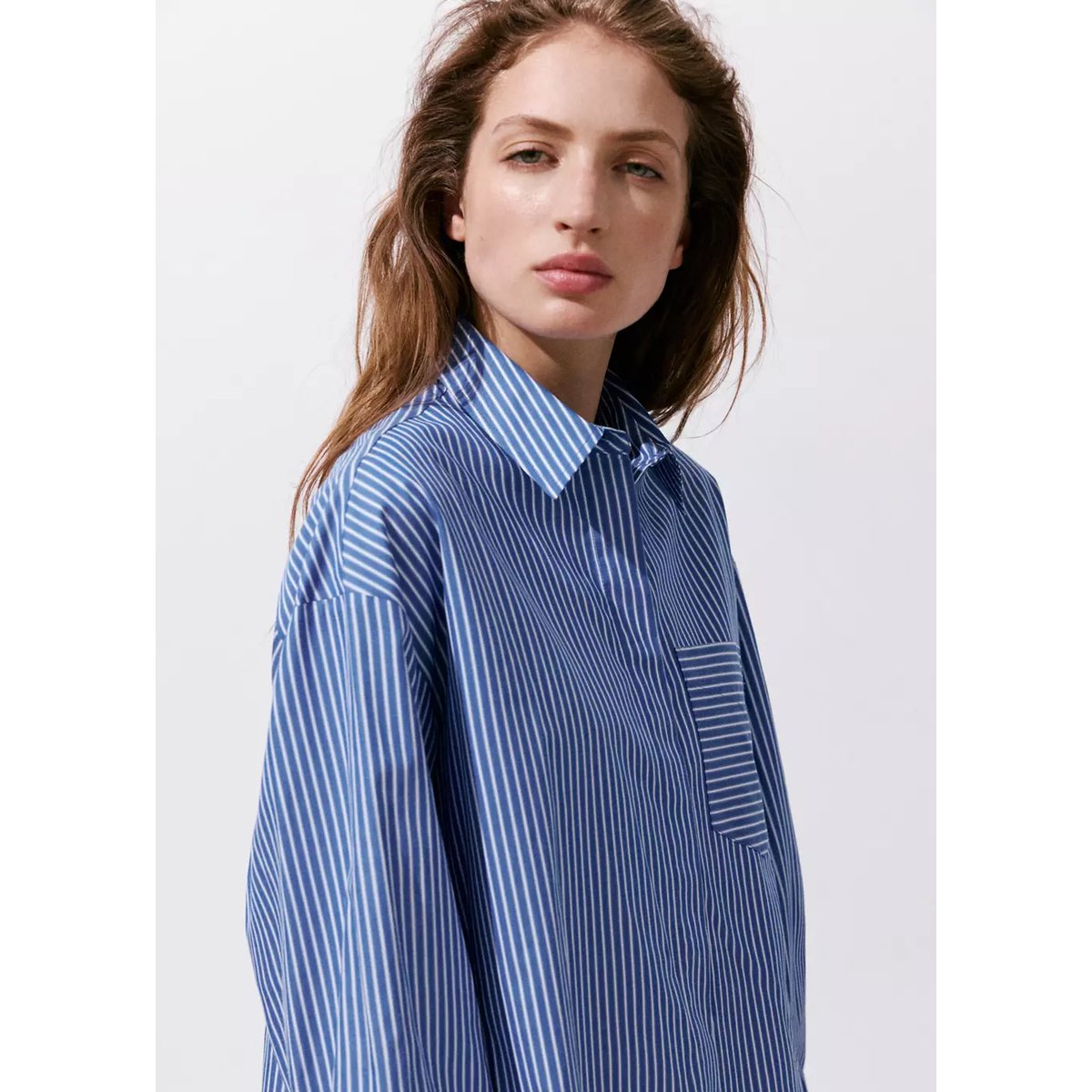 Chemise rayée poche bleu, MANGO