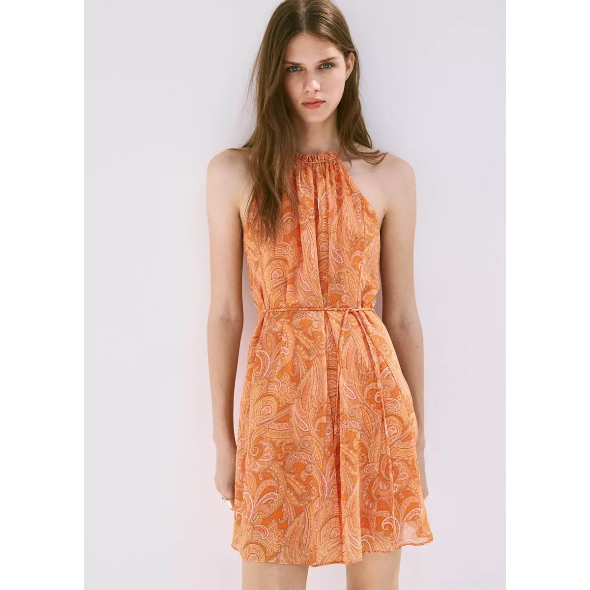 Robe col Halter paisley orange, MANGO