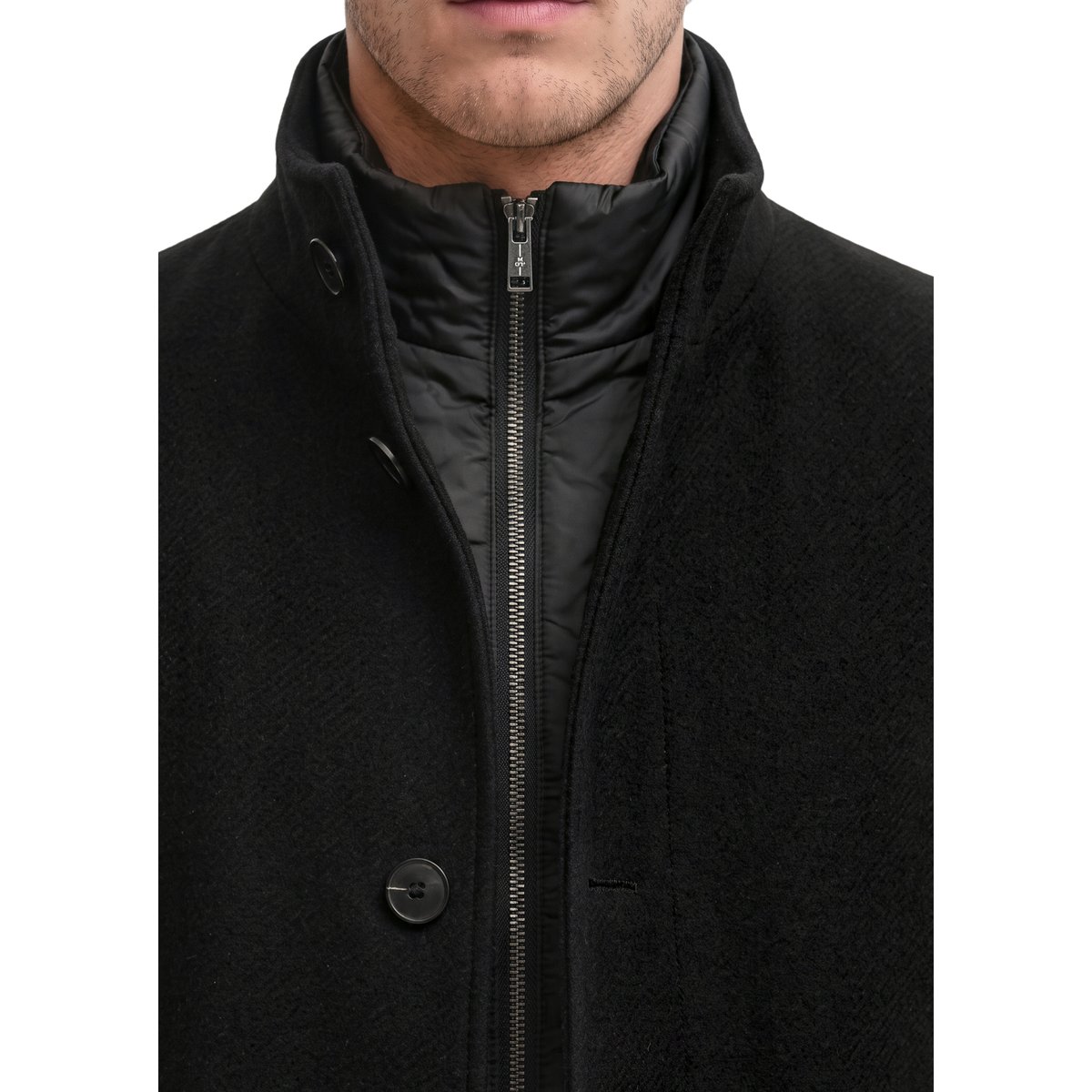 Manteau en laine à col montant, coupe regular avec pare-brise amovible noir, MARC O'POLO