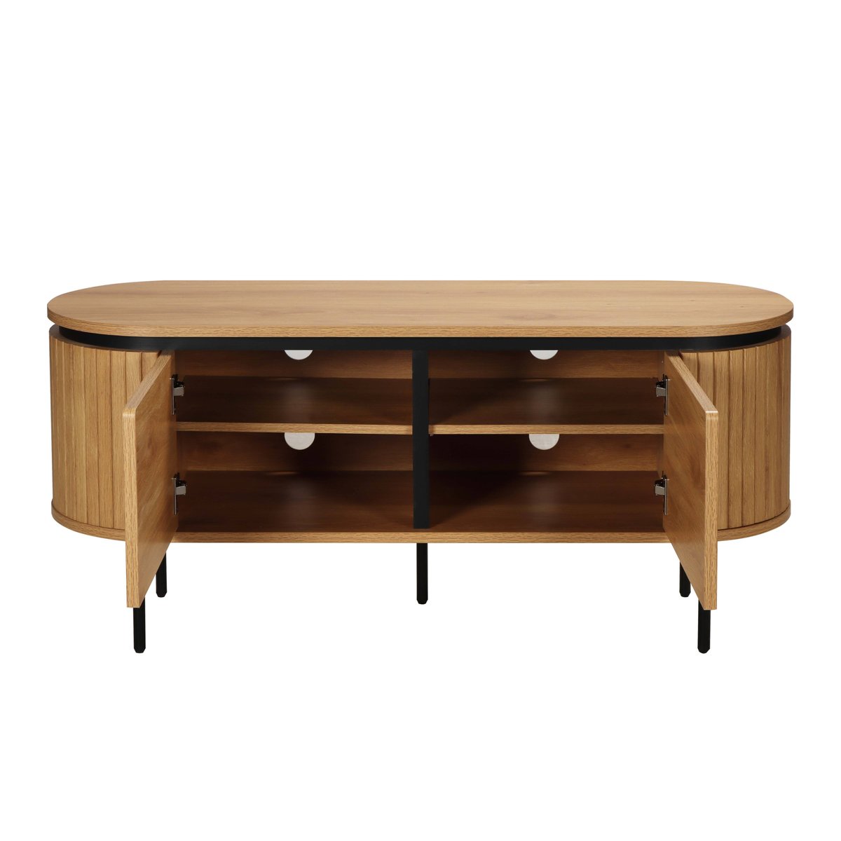 Meuble TV 120 cm en mélaminé, HEMERA bois clair, OVIALA
