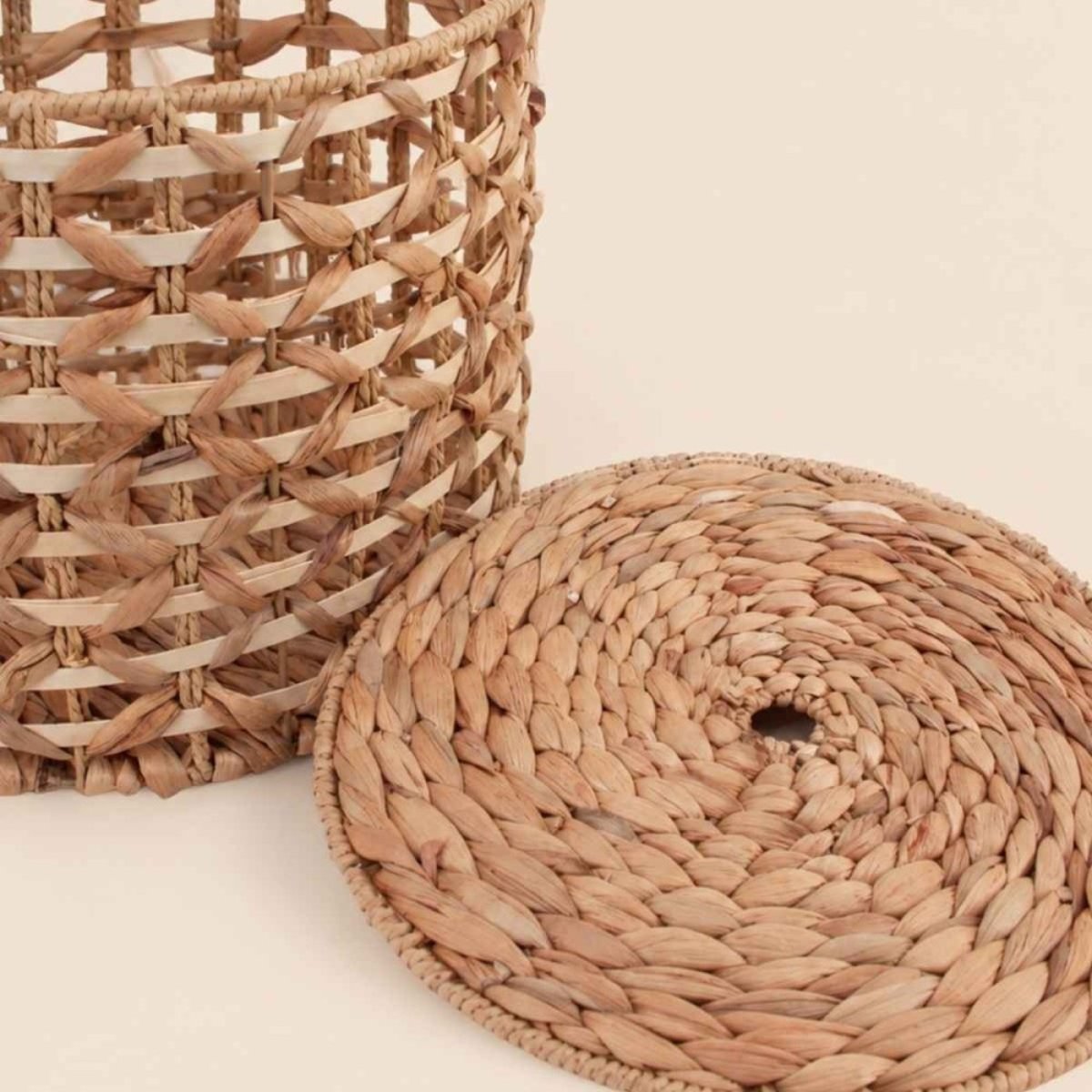 Set de 3 paniers à couvercle en jacinthe d'eau tressée naturel, ORNAMI