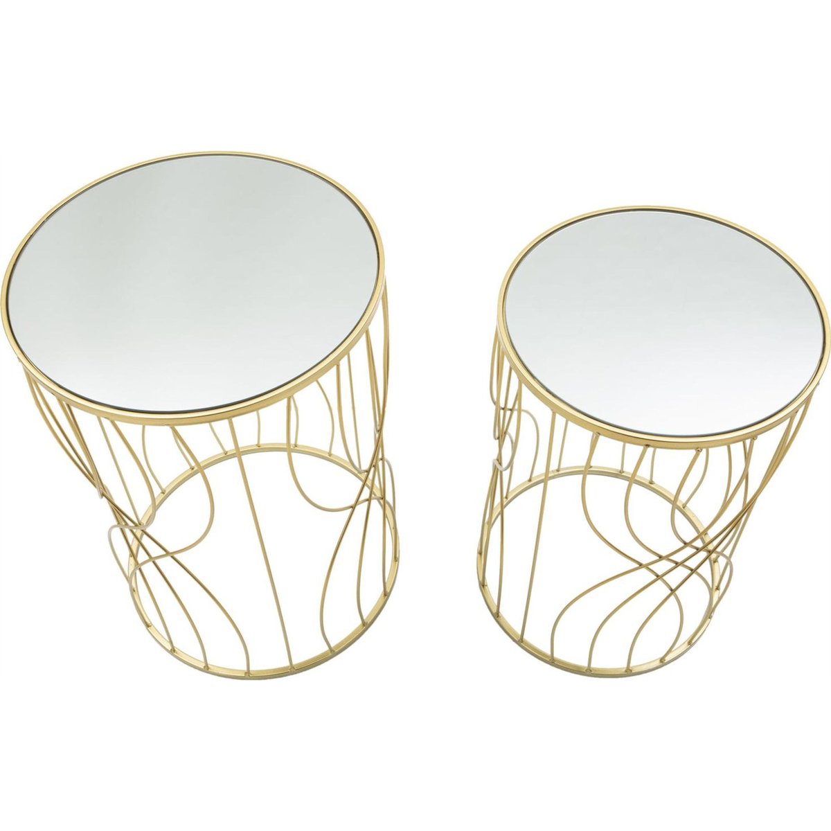 Lot de 2 tables en fer plateau miroir GLAM doré et miroir, RECOLLECTION
