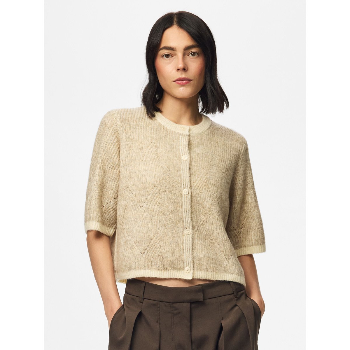 Cardigan En Maille beige, PIECES