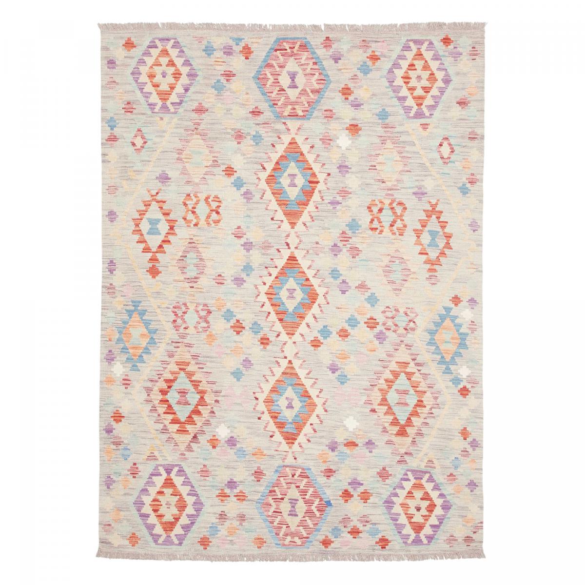Tapis kilim au motif ethnique, tissé plat en laine, KILIM 42 multicolore, rouge, violet, UN AMOUR DE TAPIS