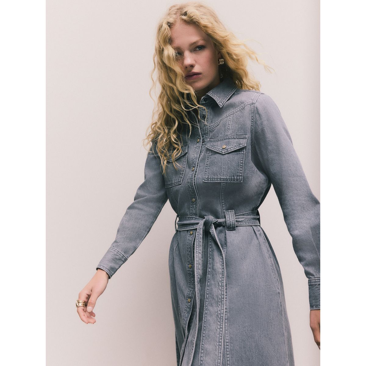Robe chemise longue en denim gris, NEXT
