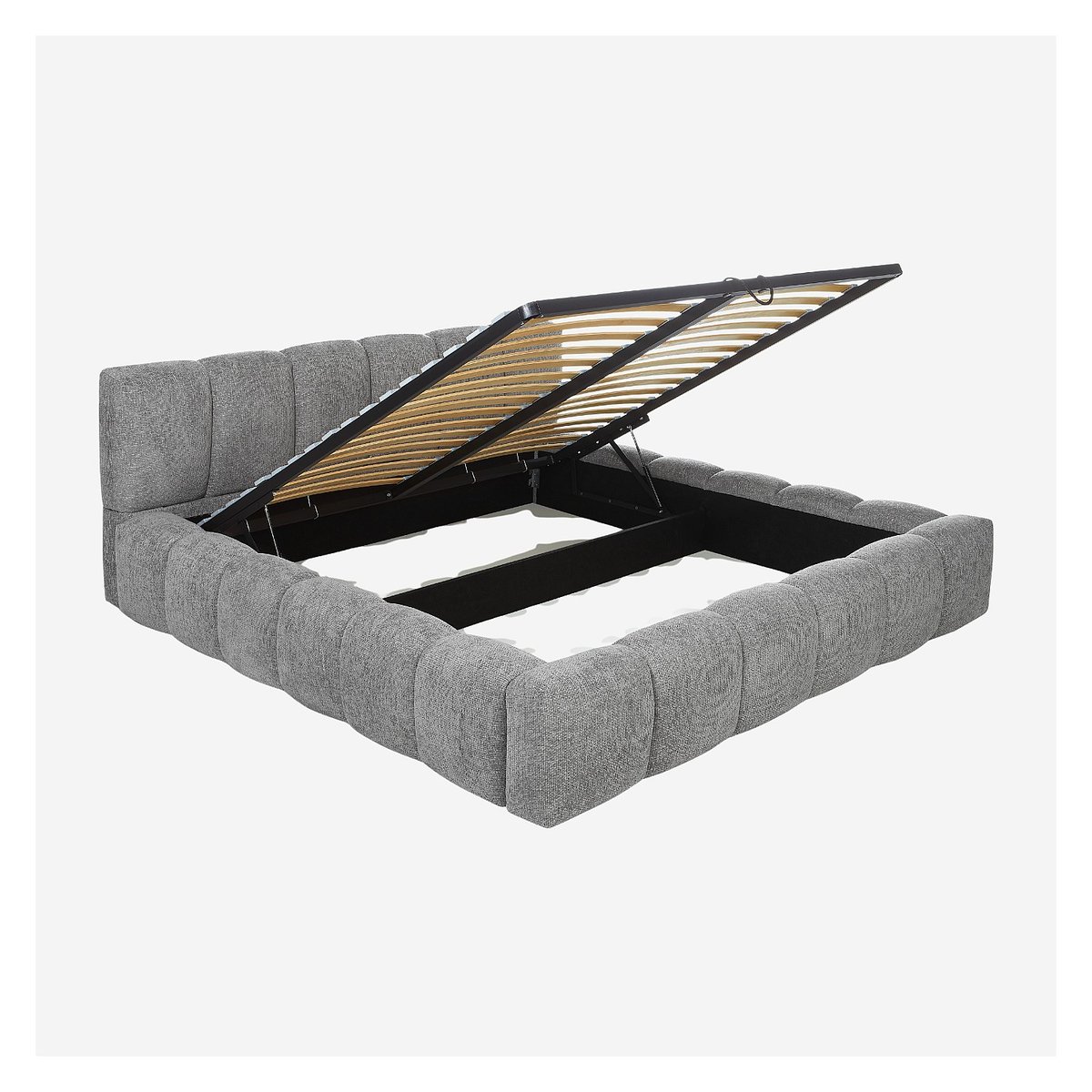 Lit coffre en tissu chenille SETANA gris, HABITAT