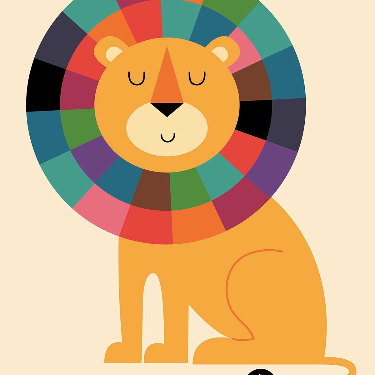 Tableau enfant rainbow lion toile imprimée, HEXOA
