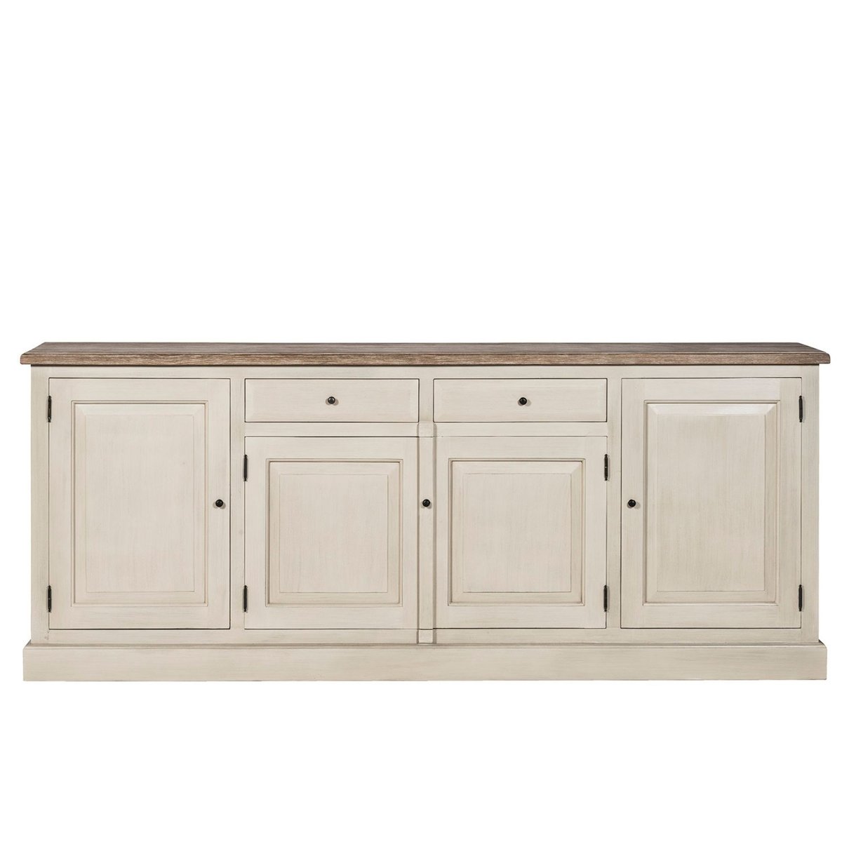 Buffet bas en bois 4 portes 2 tiroirs campagne chic - VILLAS gris, HELLIN, DEPUIS 1862