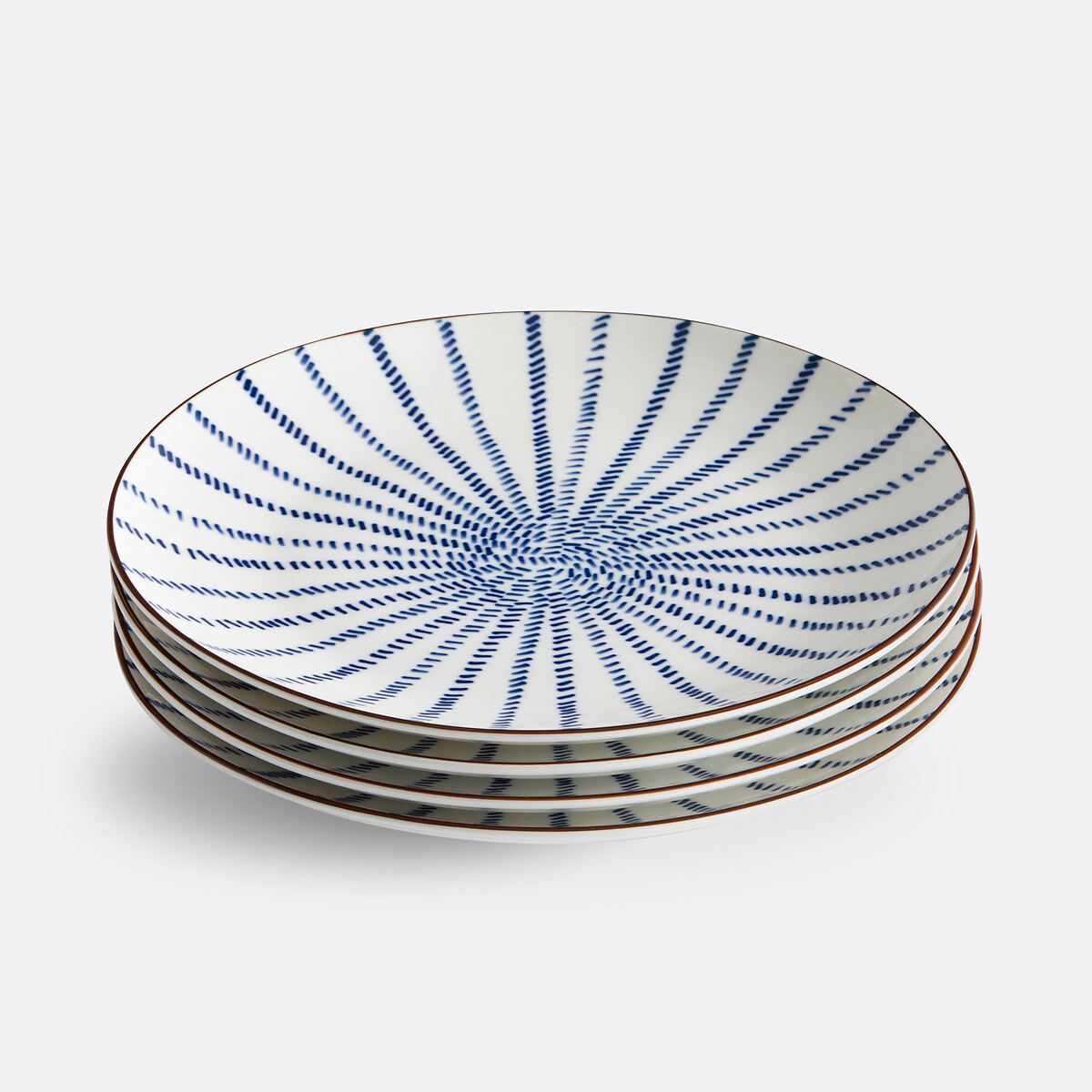 Lot de 4 assiettes plates motif rayons, Bowlia bleu/blanc, LA REDOUTE INTERIEURS