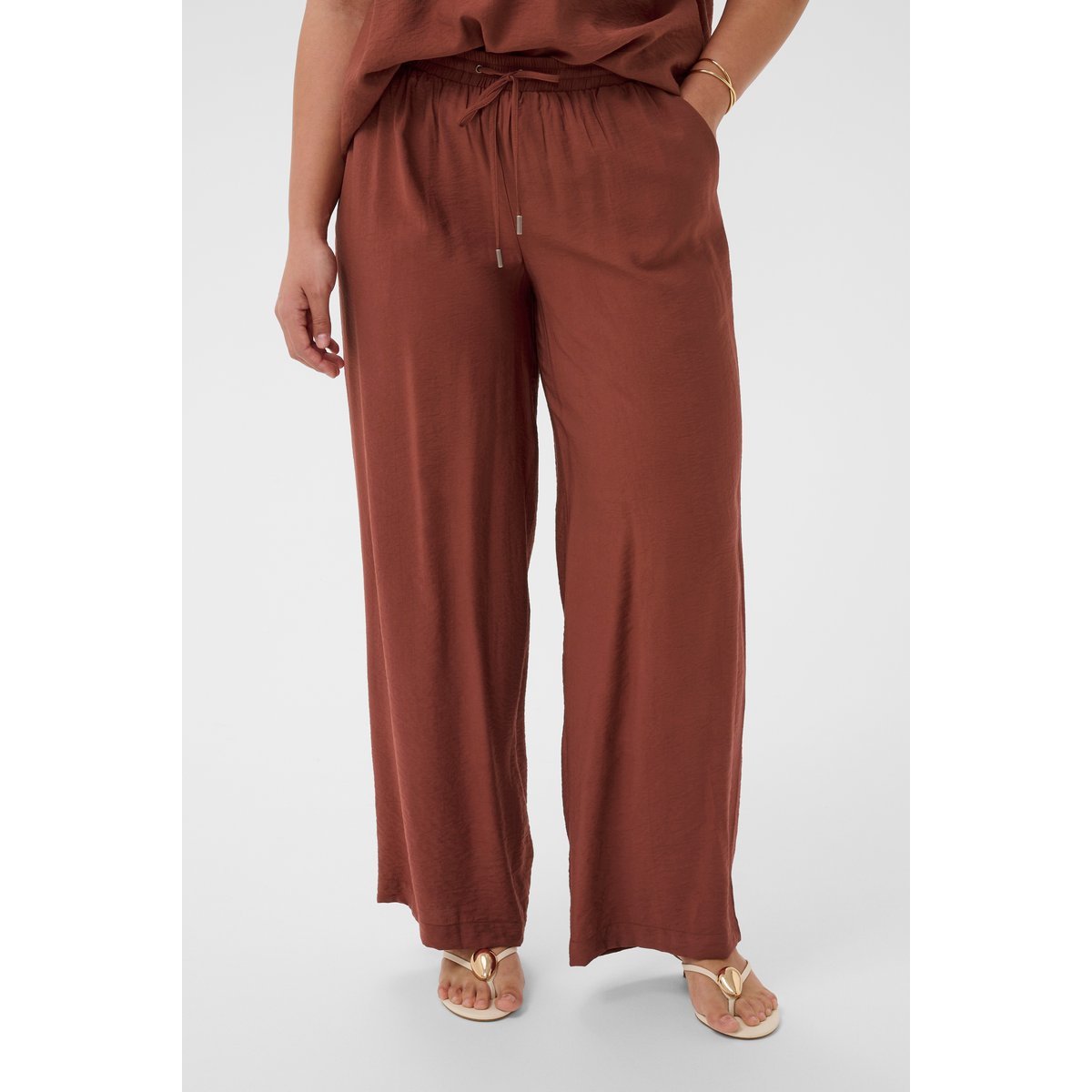 Pantalon casual marron henna, KAFFE CURVE