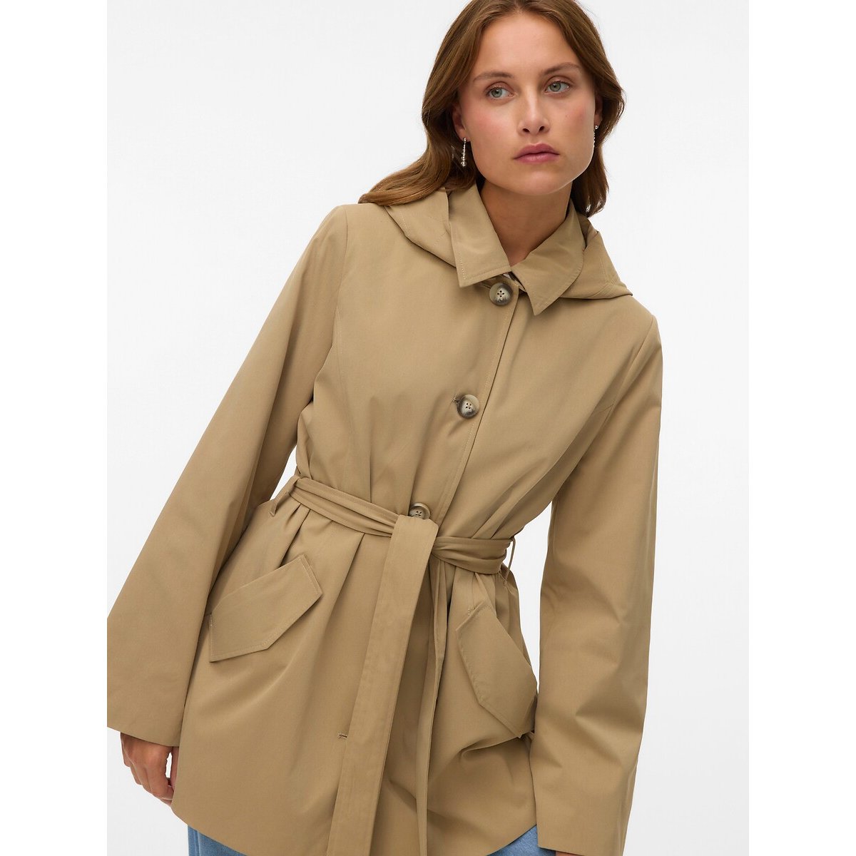 Cappotto media lunghezza con bottoni beige, VERO MODA