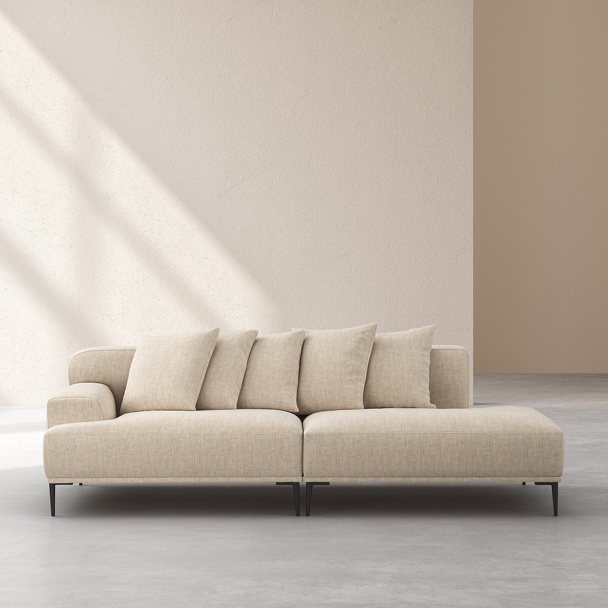 Méridienne fixe coton OTTONE II beige, HABITAT