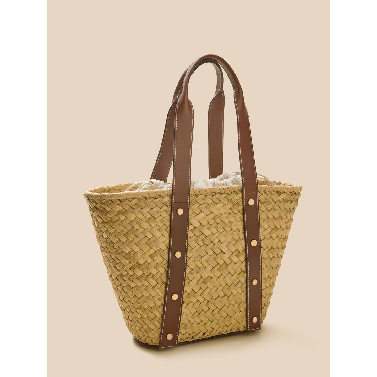 Sac cabas paille et cuir - Collection Maroquinerie Cyrillus tan, CYRILLUS