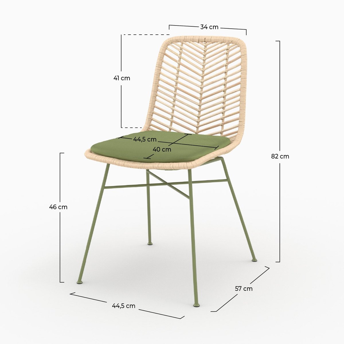 Chaises en rotin et tissu - TAMARA vert olive, MAISON PAVANE