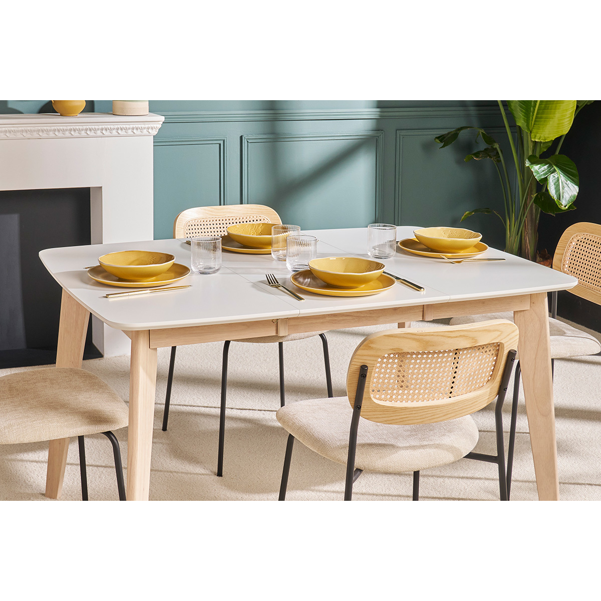 Table à manger scandinave extensible carrée L90-130 cm LEENA blanc, MILIBOO
