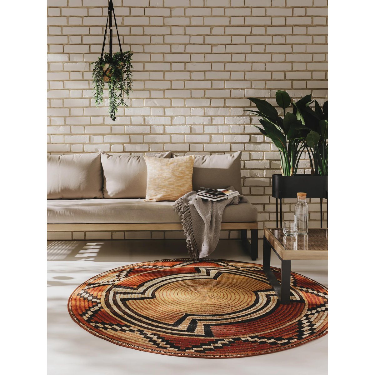 Tapis d'extérieur & intérieur rond ARTIS beige/cuivre, BENUTA 