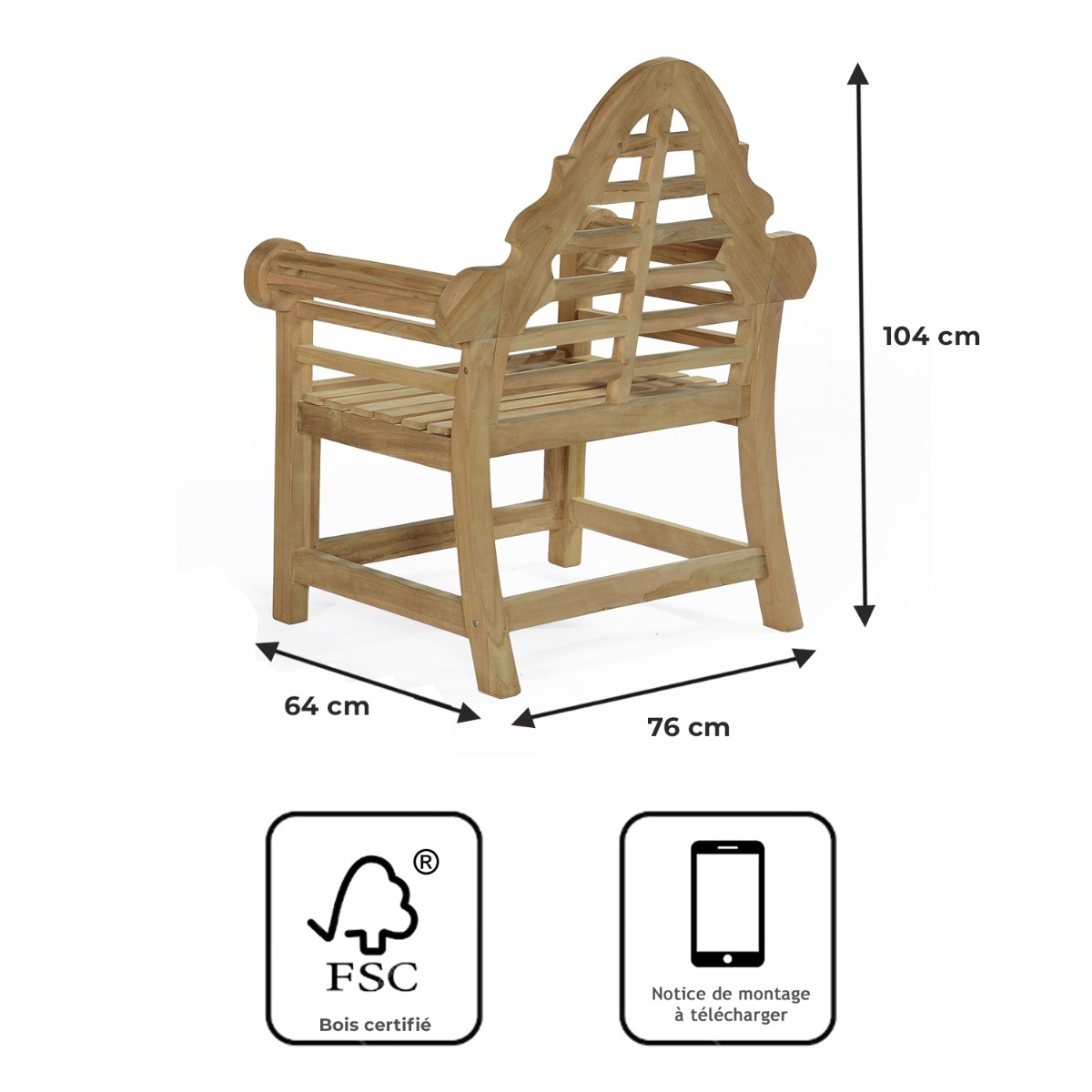Fauteuil en teck massif Marlborough naturel, TECK ATTITUDE