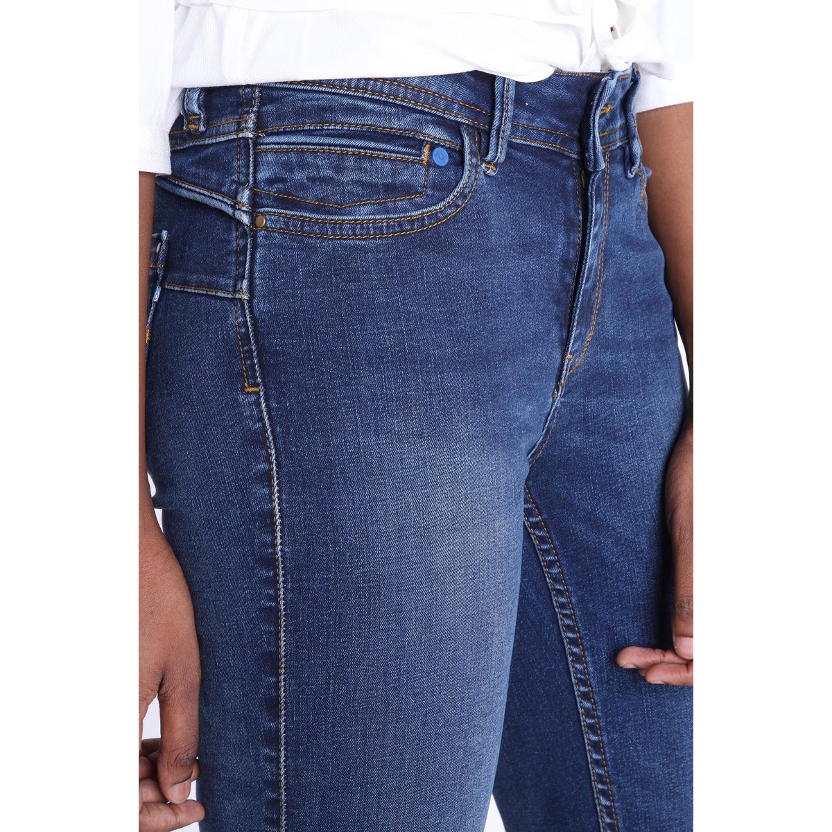 Jeans regular taille haute bleu fonce, BONOBO