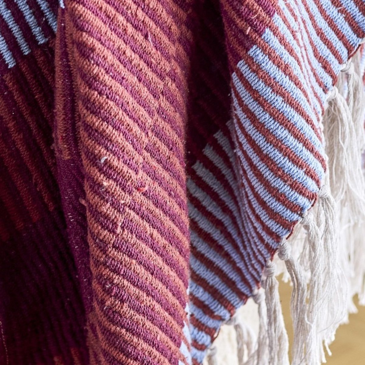 Plaid rayures coton recyclé ISNEL rouge bordeaux, BLOOMINGVILLE