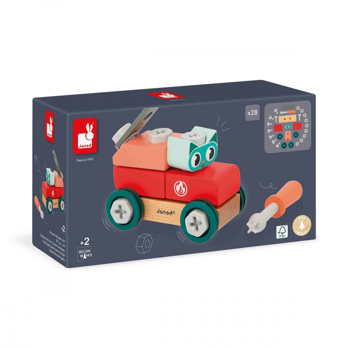 Jeu De Construction En Bois, Voiture À Bricoler multicolore, JANOD