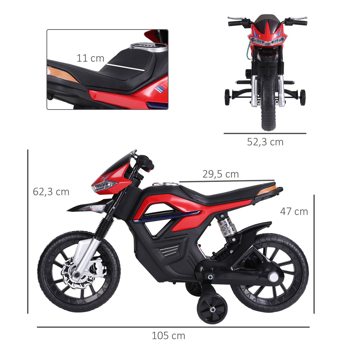 Moto électrique à conducteur assis Plastique rouge, HOMCOM