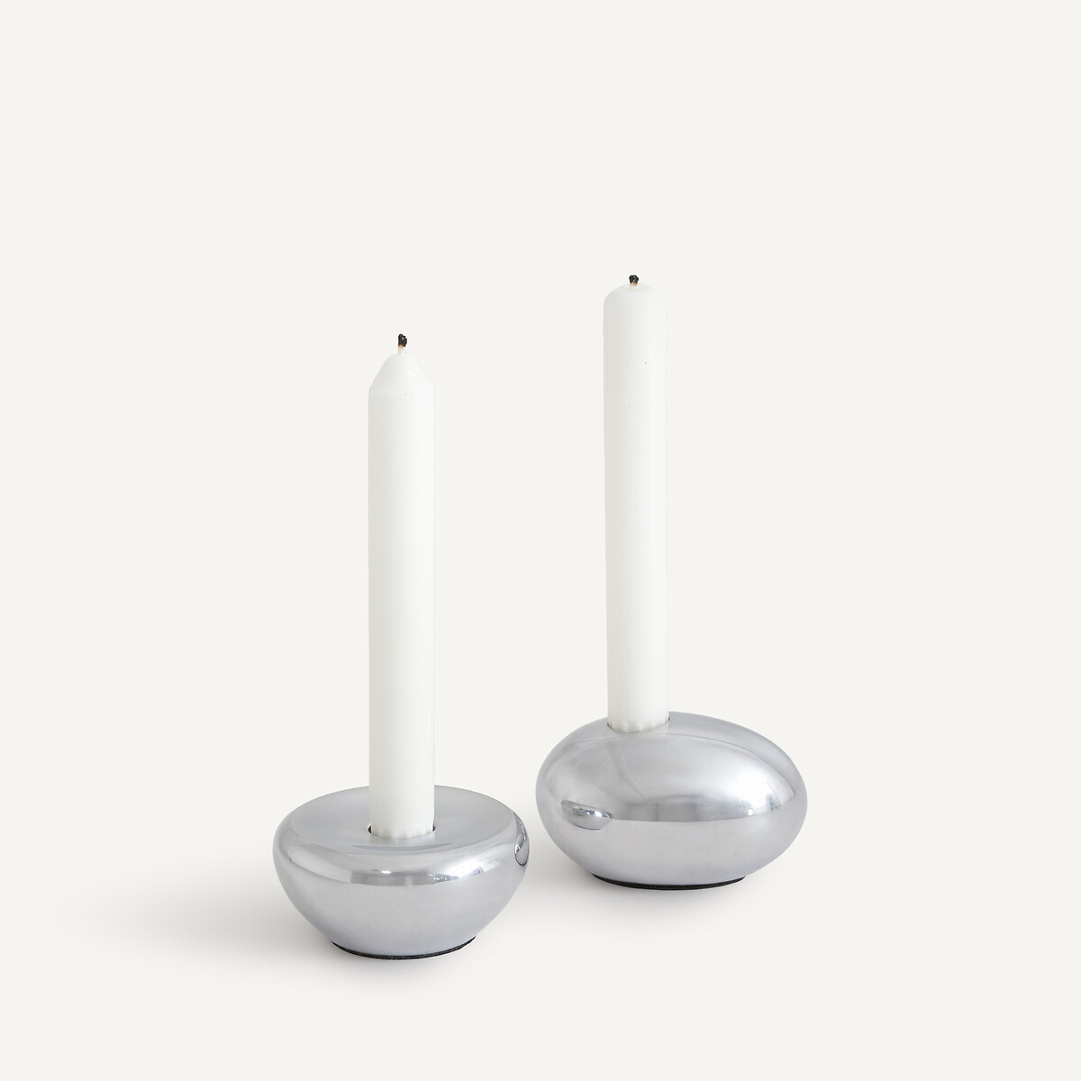 Lot de 2 bougeoirs galet chromé, AUDRY chrome, AM.PM