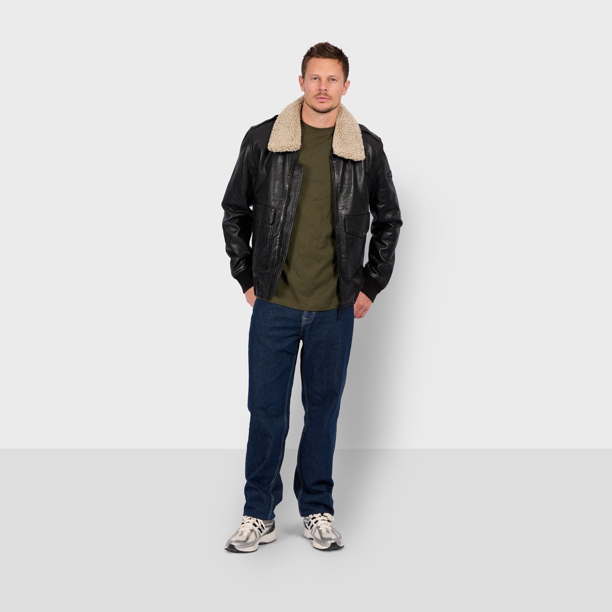 Veste en cuir zippé col à revers GENNARO noir, OAKWOOD
