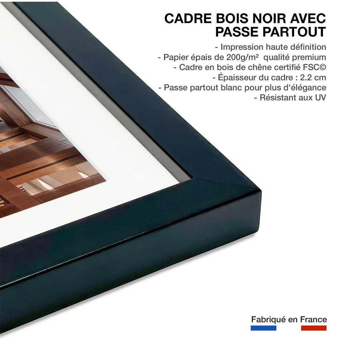 Affiche photo library in berlin - affiche + cadre en bois - noir, HEXOA