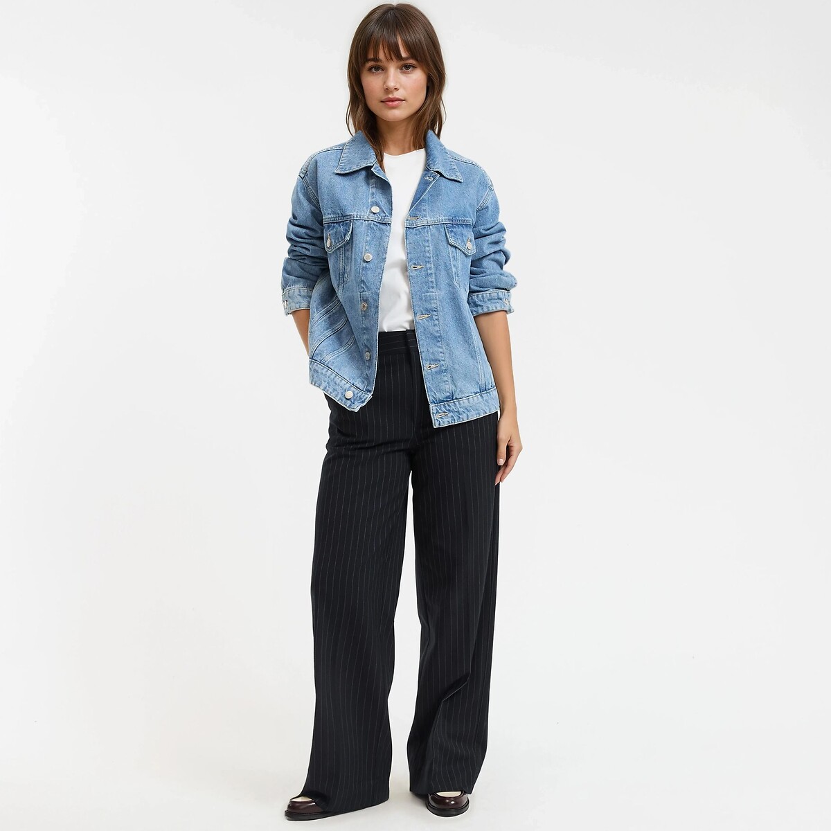 Veste oversize boutonnée en denim bleu bleach, LA REDOUTE COLLECTIONS