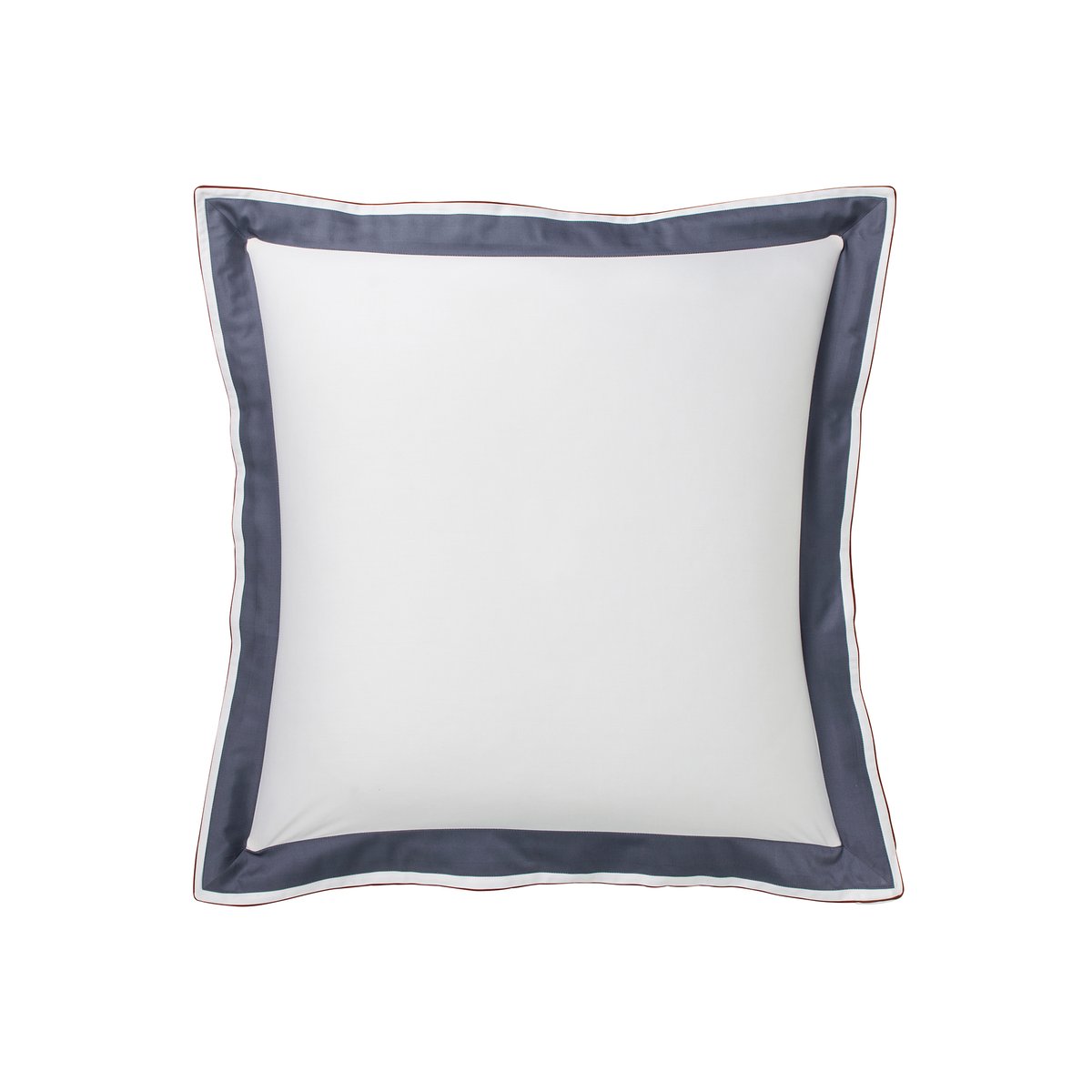 Taie d'oreiller tricolore en satin de coton avec bande appliquée, MARCEAU blanc neige/bleu marine, ALEXANDRE TURPAULT