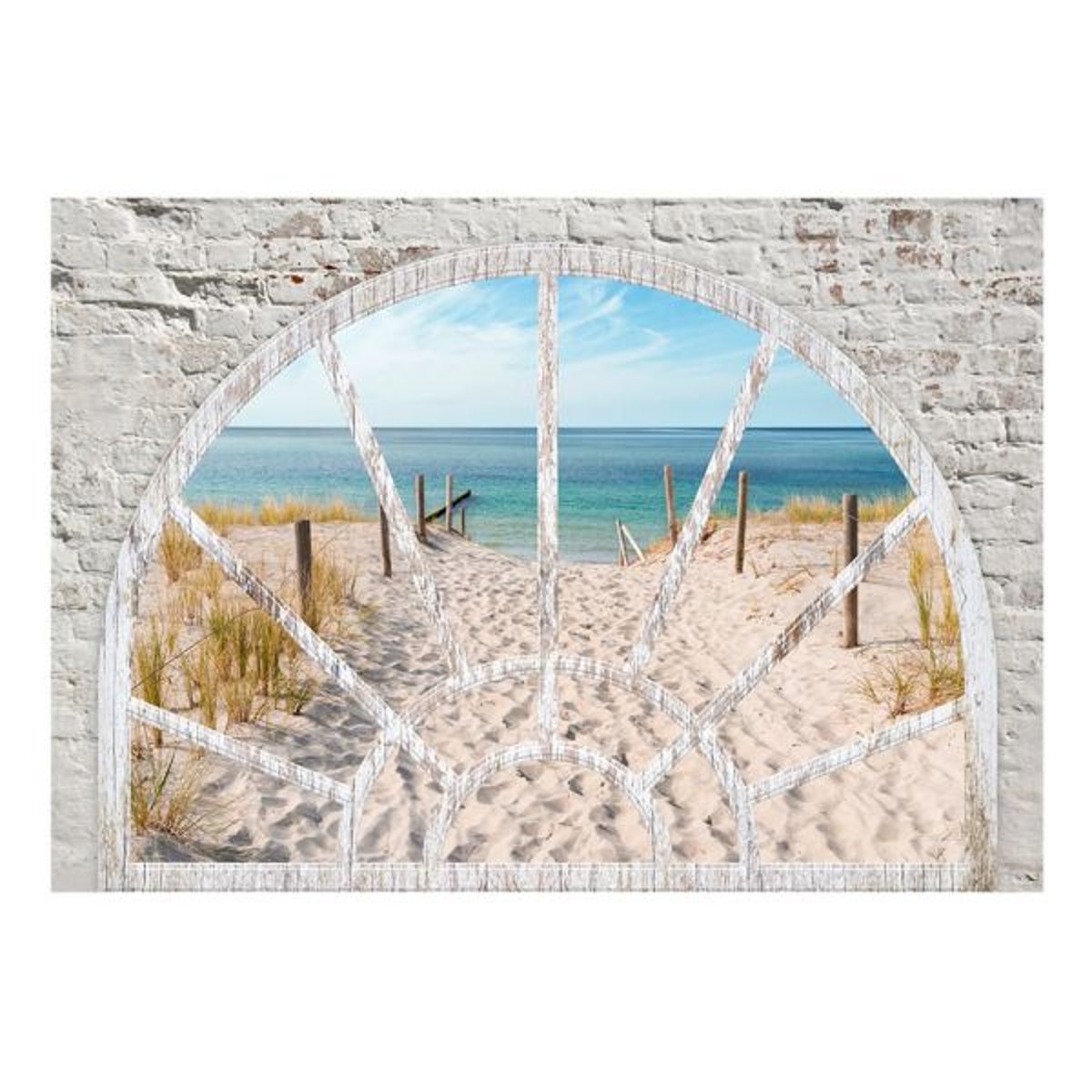 Papier peint intissé panoramique Paysage Window View - Beach beige, EDEN