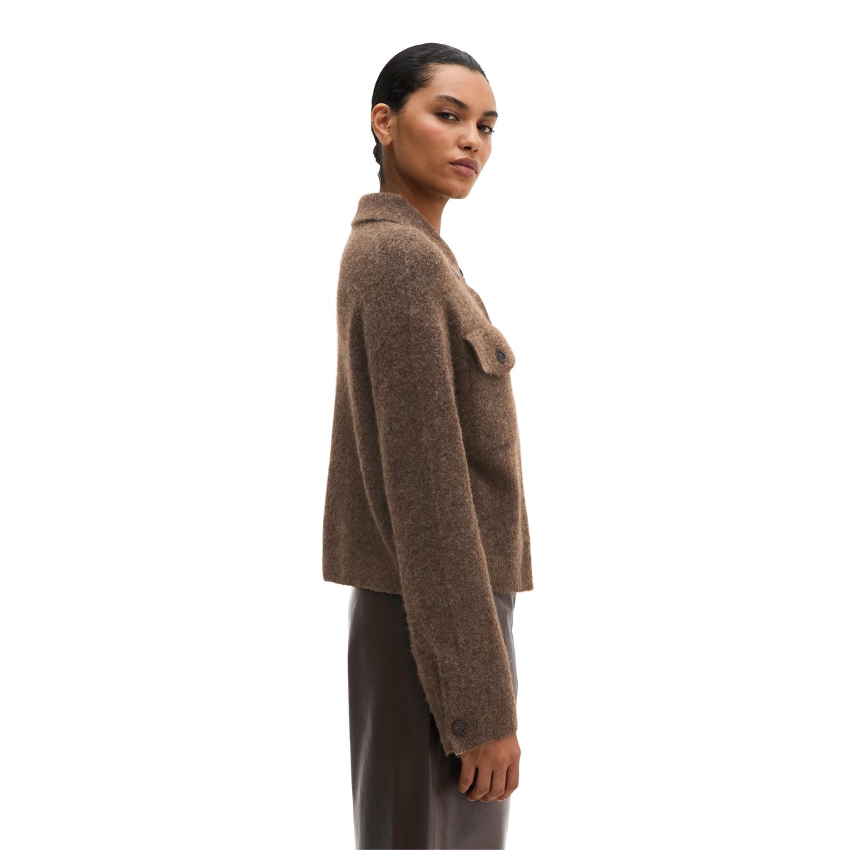 Cardigan coupe classique en un mélange doux de poils de yack et de laine d'alpaga marron, MARC O'POLO